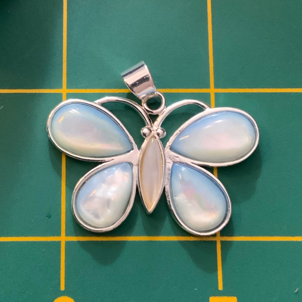 Sterling Silver Moonstone?? Butterfly Pendant